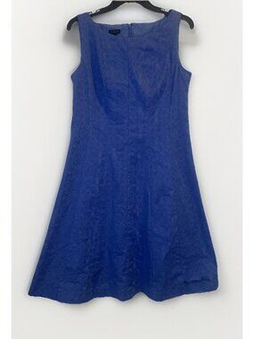 Talbots Women's Blue Floral Embossed Sleeveless Lined A-line Dress Sz 8